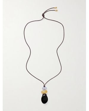 Lizzie Fortunato Collier En Plaqué Or, Cuir, Onyx Et Calcédoine Museo - Blanc
