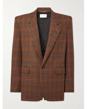 Saint Laurent Prince Of Wales Checked Wool Blazer - Brown