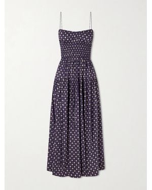 Doen Safia Smocked Printed Cotton And Silk-Blend Voile Maxi Dress - Purple