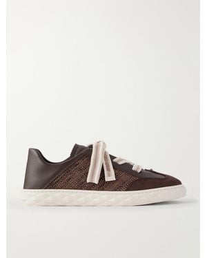 Jimmy Choo Diamond Light Flex Leather And Raffia Lace-Up Sneakers - Brown