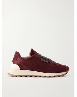 Brunello Cucinelli Bead-Embellished Suede Trainers - Red