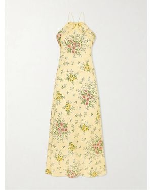 Rodarte Floral-Print Bow-Detailed Halterneck Silk-Crepe Midi Dress - Metallic