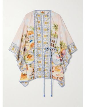 FARM Rio Aracati Belted Printed Organic Cotton-Poplin Tunic - White
