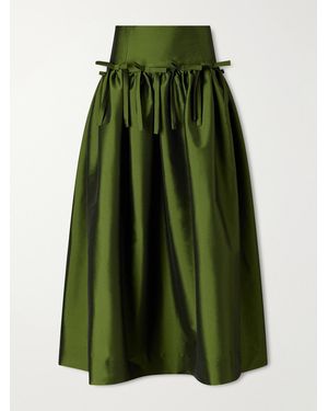 BERNADETTE Oscar Bow-Detailed Gathered Taffeta Midi Skirt - Green