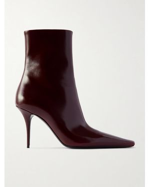 Saint Laurent Ashley Polished-Leather Ankle Boots - Brown