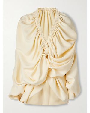 Sharon Wauchob Sata Draped Gathered Wool And Silk-Blend Crepe Wrap Blouse - Natural