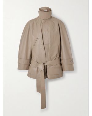 Victoria Beckham Cropped Belted Leather Jacket - Natural