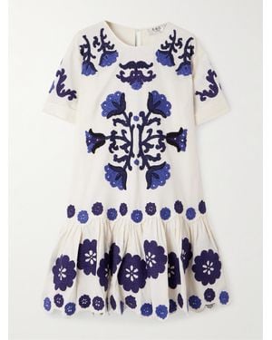 Sea Catrine Embroidered Cotton And Linen-Blend Mini Dress - Blue