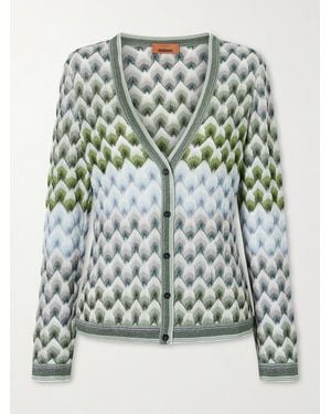 Missoni Striped Metallic Crochet-Knit Cardigan - Gray