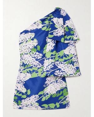 BERNADETTE Josselin One-Shoulder Bow-Embellished Floral-Print Taffeta Mini Dress - Blue