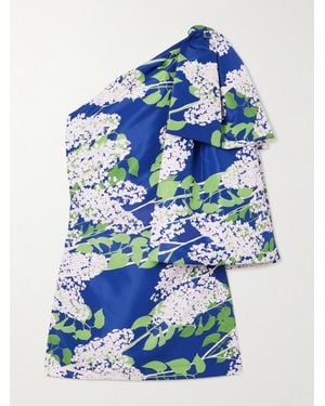 BERNADETTE Josselin One-Shoulder Bow-Embellished Floral-Print Taffeta Mini Dress - Blue