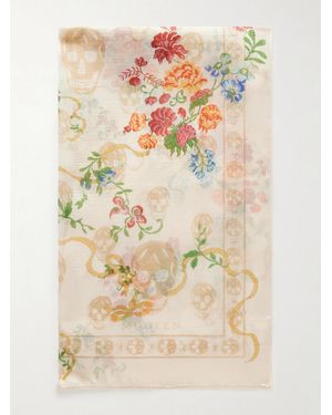 McQueen Printed Silk-Voile Scarf - White