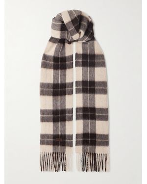 Saint Laurent Fringed Checked Llama And Wool-Blend Scarf - White