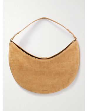Jacquemus Le Calisso Rond Schultertasche Aus Veloursleder Mit Krokodileffekt - Weiß