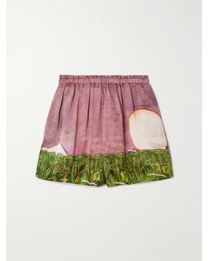 Donde Esteban La Sierra Printed Silk-Satin Shorts - Red