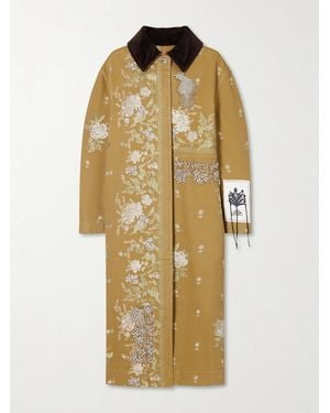 Erdem Embellished Corduroy-Trimmed Embroidered Denim Coat - Metallic