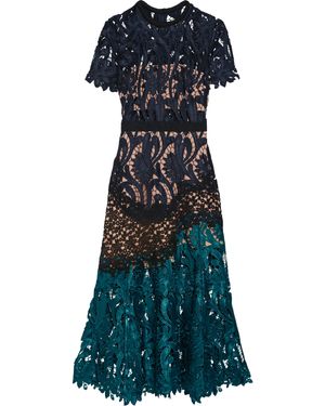Self-Portrait Prairie Guipure Lace Midi Dress - Blue