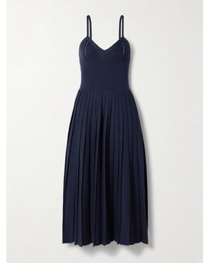 KHAITE Elio Midikleid Aus Einer Wollmischung Mit Besätzen Aus Pointelle-Strick Und Falten - Blau