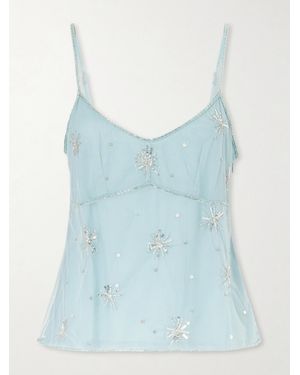 STAUD Elsa Embellished Mesh Top - Blue