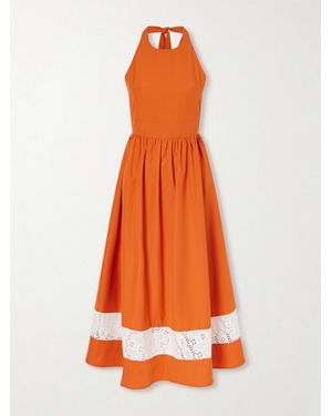 D'Estree Lila Lace-Trimmed Cotton Mini Dress - Orange