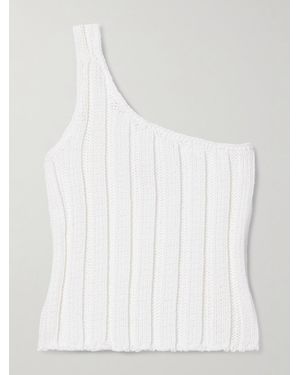 Suzie Kondi Petulla One-Shoulder Cropped Ribbed Cotton Top - White