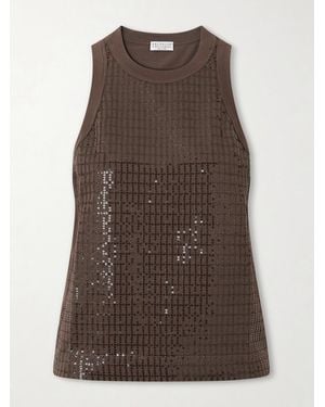 Brunello Cucinelli Sequin-Embellished Stretch-Cotton Jersey Tank - Brown