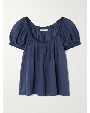 Doen Frederica Lace-Trimmed Organic Cotton-Voile Blouse - Blue