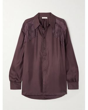 DIOTIMA Epaulette Crochet-Trimmed Fringed Silk-Twill Shirt - Purple