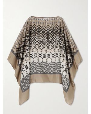 Brunello Cucinelli Printed Silk-Voile Poncho - Natural