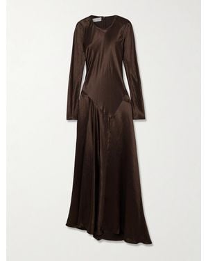 Abadia Yara Panelled Hammered-Satin Maxi Dress - Brown