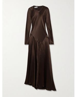 Abadia Yara Paneled Hammered-Satin Maxi Dress - Brown