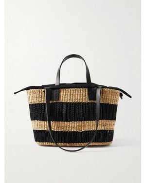 Muuñ Marcus Leather-Trimmed Striped Woven Straw Tote - Black