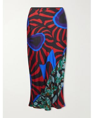 Dries Van Noten Printed Satin Midi Skirt - Blue