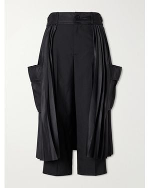 Sacai Pleated Twill Wide-Leg Shorts - Black