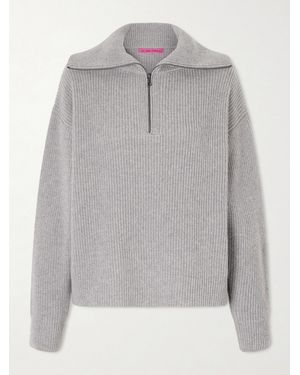 The Elder Statesman Runyon Ribbed Cashmere Turtleneck Half-Zip Sweater - Gray