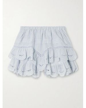 Isabel Marant Jocadia Shorts Aus Biobaumwoll-Voile Mit Lochstickerei Und Spitzeneinsatz - Blau