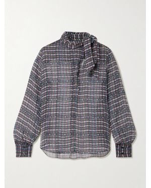 Isabel Marant Geona Schluppenbluse Aus Kariertem Seidenkrepon - Grau