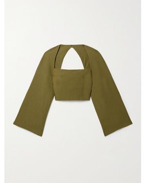 Mara Hoffman Net Sustain Julia Cropped Cutout Tencel Lyocell And Linen-Blend Top - Green