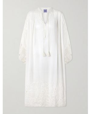 Thierry Colson Guise Tasselled Pleated Embroidered Cotton-Voile Midi Dress - White