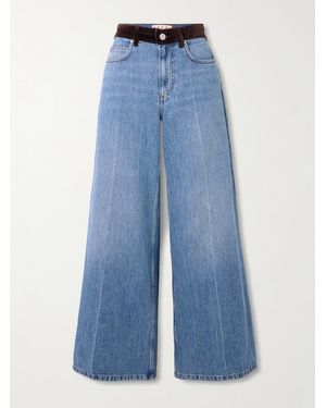 Marni Appliquéd Velvet-Trimmed Wide-Leg Jeans - Blue