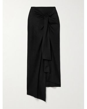 Salon 1884 Zadie Tie-Detailed Draped Wool-Jersey Midi Skirt - Black