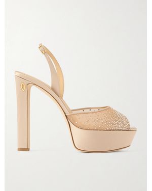 Jennifer Chamandi Antonio 130 Satin-Trimmed Crystal-Embellished Mesh Platform Sandals - Natural