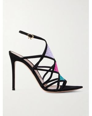 Gianvito Rossi 105 Embellished Mesh And Suede Sandals - Metallic