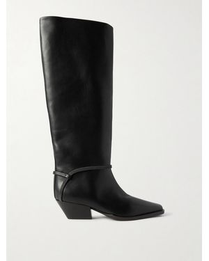 Brunello Cucinelli Bead-Embellished Leather Knee Boots - Black