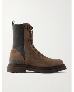 Brunello Cucinelli Suede Ankle Combat Boots - Brown