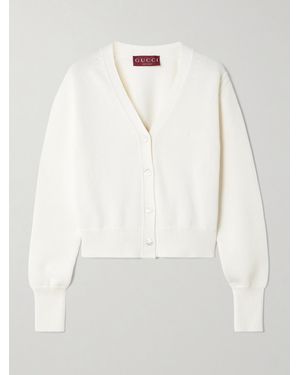 Gucci Embroidered Cotton Cardigan - Blanc