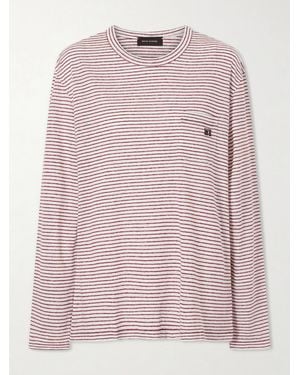 Wales Bonner Hour Embroidered Striped Linen And Cotton-Blend T-Shirt - Pink