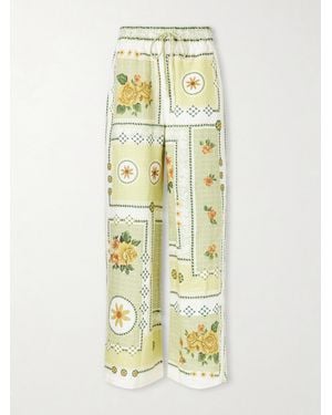 ALÉMAIS Dixie Knotted Floral-Print Linen Pants - Metallic
