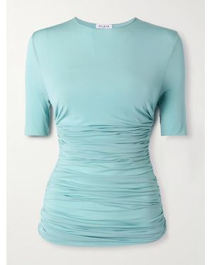 Alaïa Ruched Stretch-Jersey T-Shirt - Blue