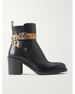 Burberry Huntley 70 Checked Canvas-Trimmed Leather Ankle Boots - Black